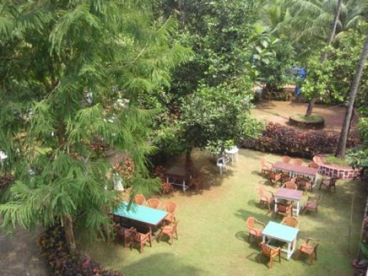 Hotel garden restaurant view from the room window